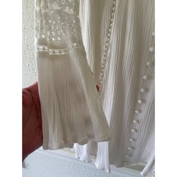 Lost + Wander Lace Crochet  V-Neck Tunic Dress White With Long Sleeves - Picture 9 of 13